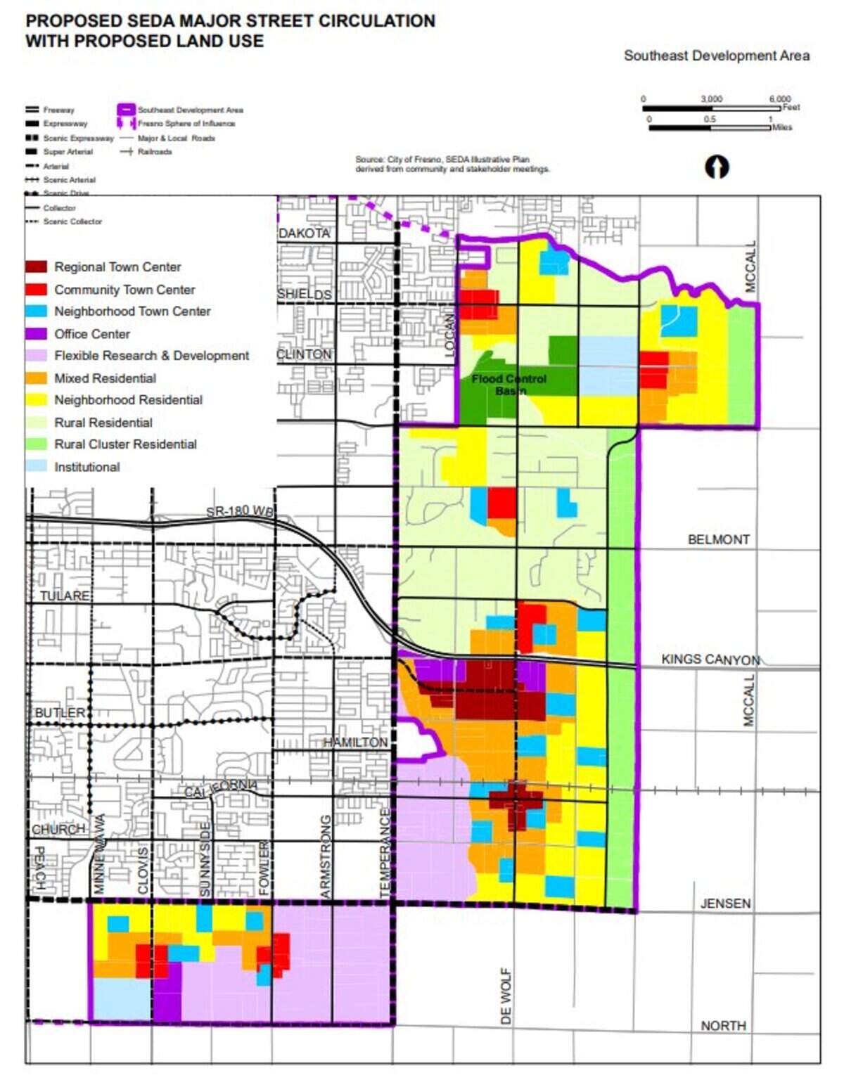 A map showing the city’s Southeast Development Area. The south section will be the first phase.